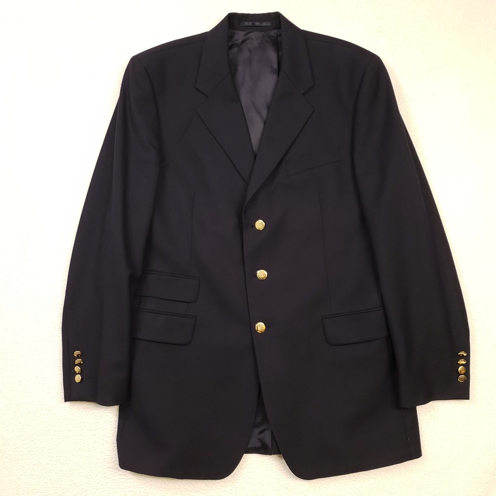 Roderick Charles London Blazer Mens 42L Navy Blue Wool Gold Button 3-Button